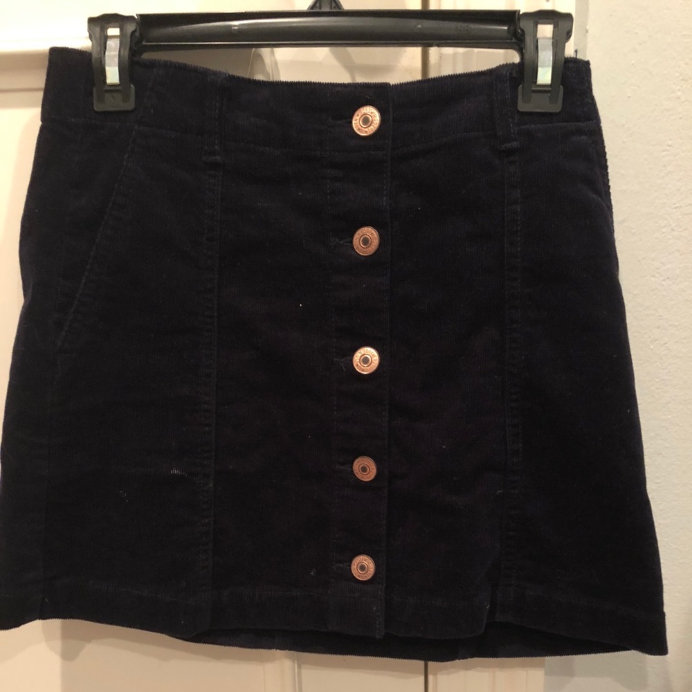 navy button up skirt